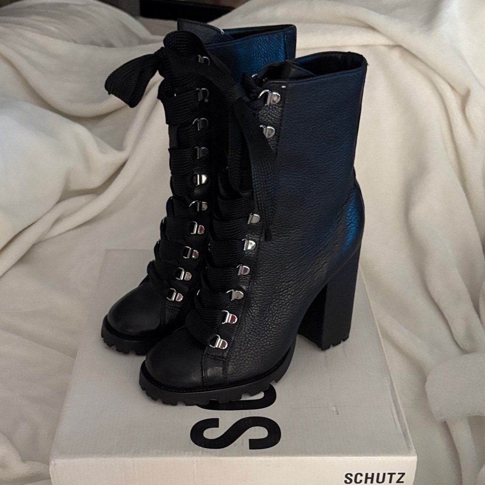 SCHUTZ Midnight Black Lace-Up Women's Boots